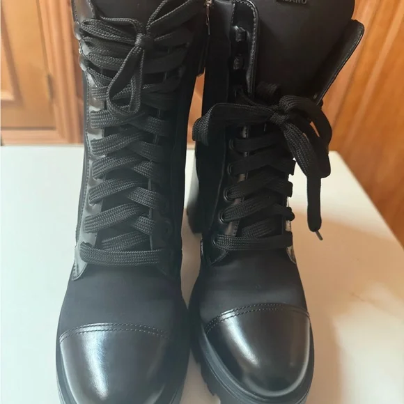 Prada Women's Brixxen Black Lace-Up Combat Boots - Picture 7 of 14